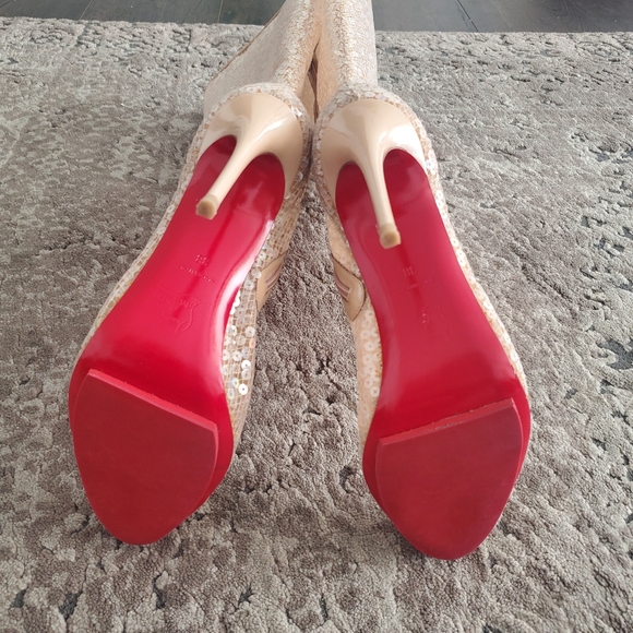 Christian Louboutin Tennissina 100 Nude Sequin Boots 38 - Picture 9 of 10